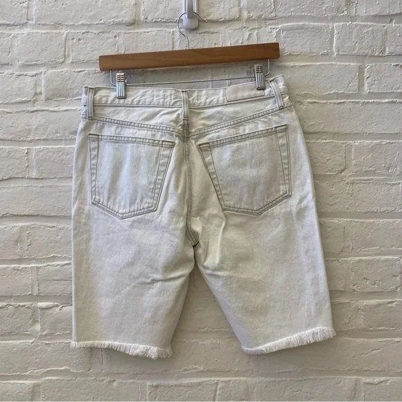 Re/Done || The 80's Long Short Denim Cut Offs Raw Hem Bleach White 29 - Picture 8 of 12